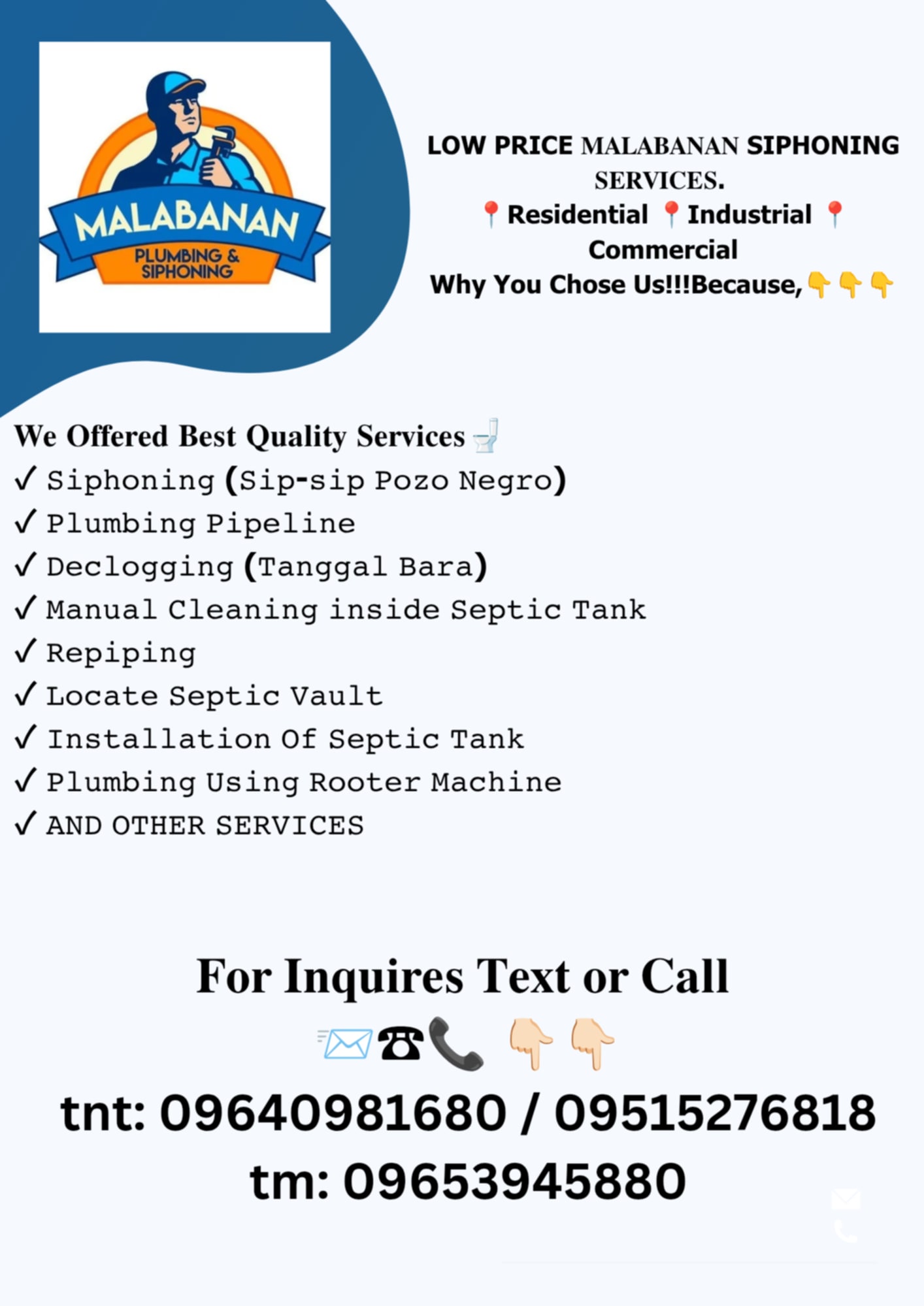 MALABANAN SIPHONING AND DECLOGGING SERVICES 09653945884 MANILA