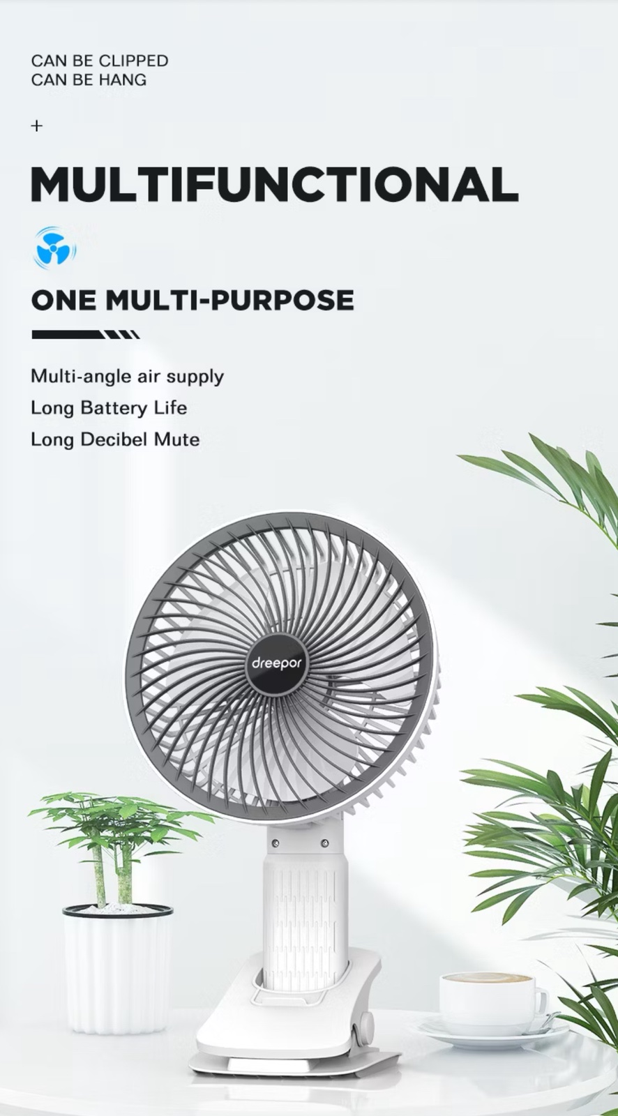 Dreepor Mini Fan Rechargeable Electric Fan Multifunctional Handheld Small Fan USB Portable USB Clip