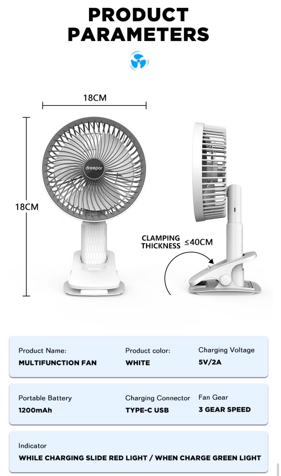 Dreepor Mini Fan Rechargeable Electric Fan Multifunctional Handheld Small Fan USB Portable USB Clip