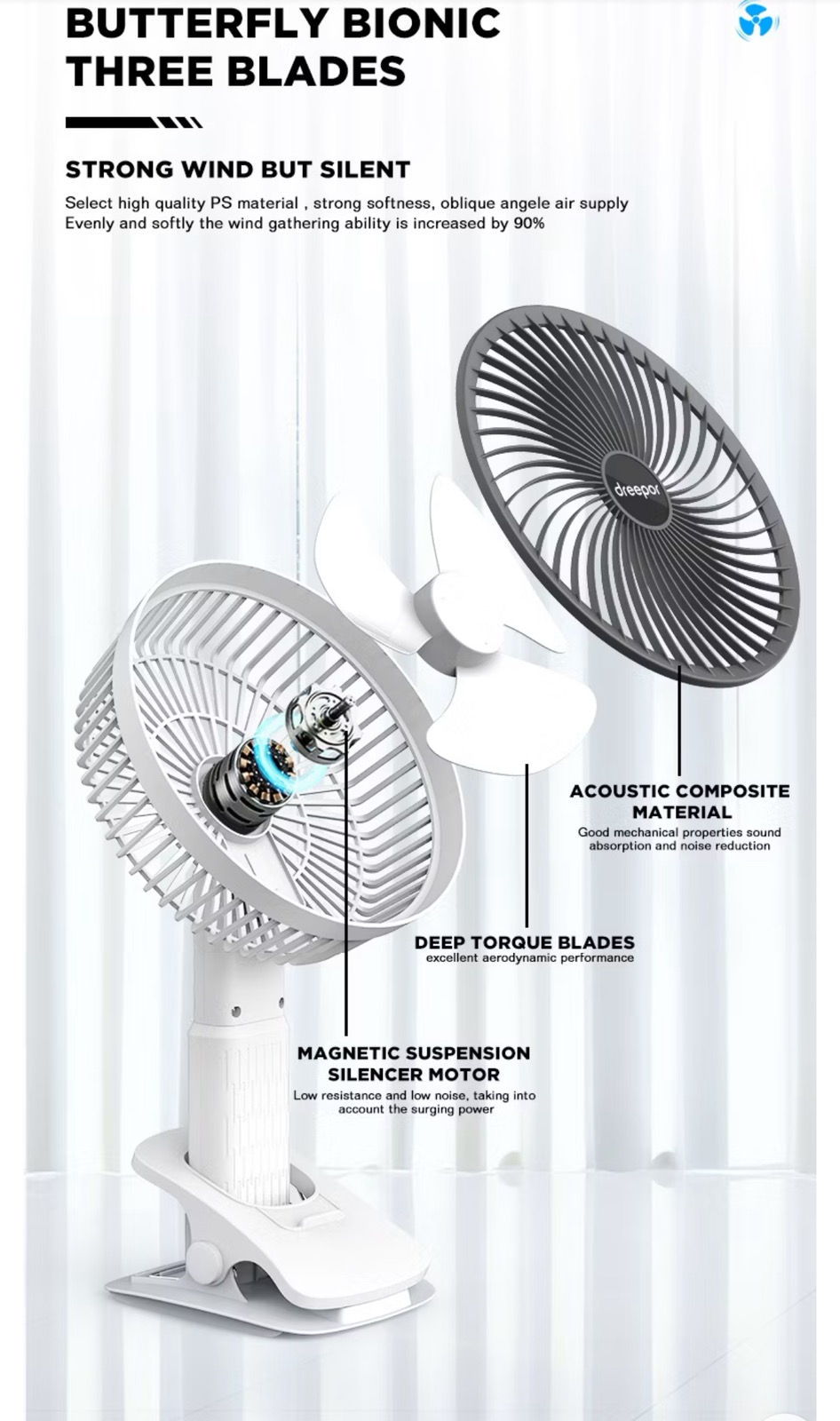 Dreepor Mini Fan Rechargeable Electric Fan Multifunctional Handheld Small Fan USB Portable USB Clip