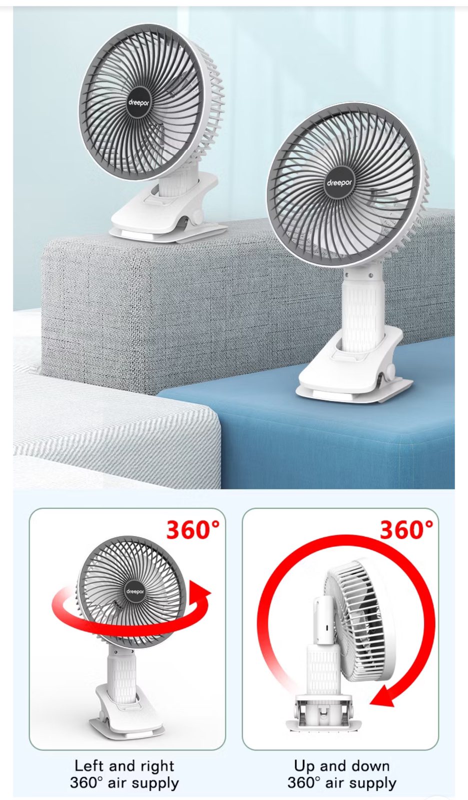 Dreepor Mini Fan Rechargeable Electric Fan Multifunctional Handheld Small Fan USB Portable USB Clip